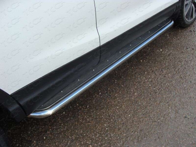 Пороги с площадкой нержавеющий лист 42 мм ТСС для Nissan Qashqai 2014-2021