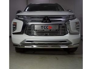 Защита передняя нижняя (с ДХО) 76,1 мм для Mitsubishi Pajero Sport III Рестайлинг 2019 – н.в.  MITPASPOR21-13