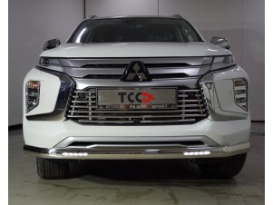 Защита передняя нижняя (овальная с ДХО) 75х42 мм для Mitsubishi Pajero Sport III Рестайлинг 2019 – н.в.  MITPASPOR21-17