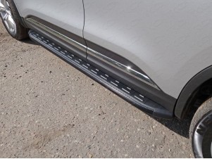 Пороги алюминиевые ТСС с накладкой чёрные для Renault Koleos № RENKOL17-32BL
