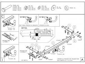 ТСУ Фаркоп оцинкованный Galia шар A для Citroen C4/Peugeot 307/308 № C038A